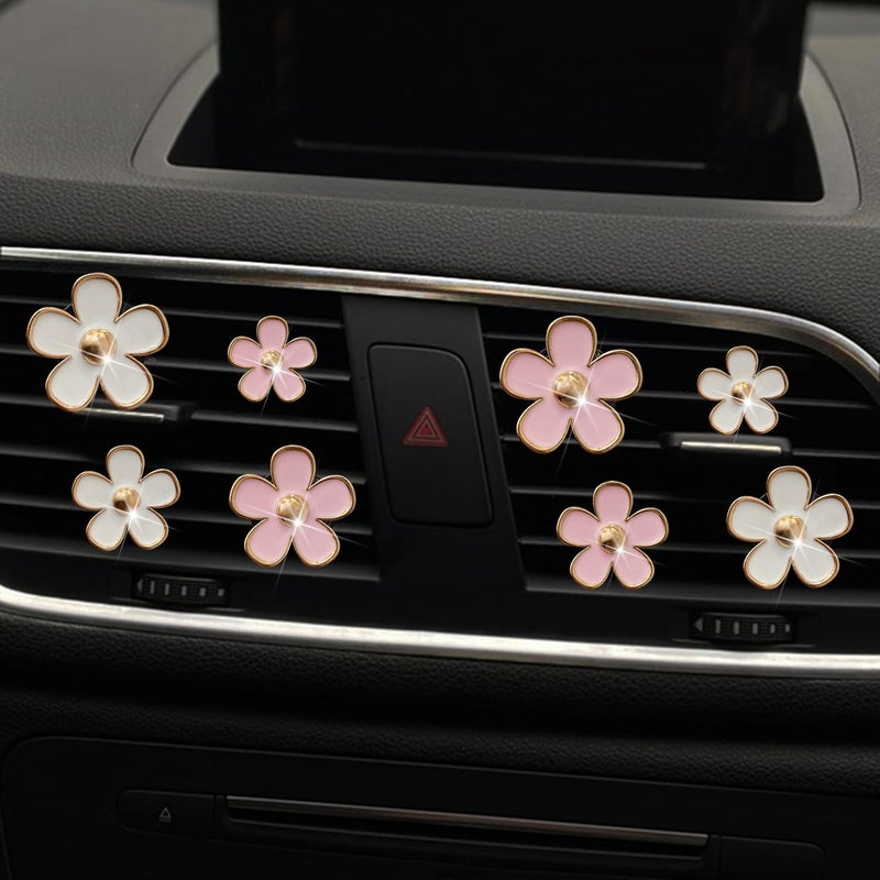 SPANICE Daisy Air Vent Clips, 4 Pcs Cute Flower Car Air Conditioning Outlet Clip Car Air Freshener Clip Charm Car Inter Decor Accessories for Women (Pink) - Image 5
